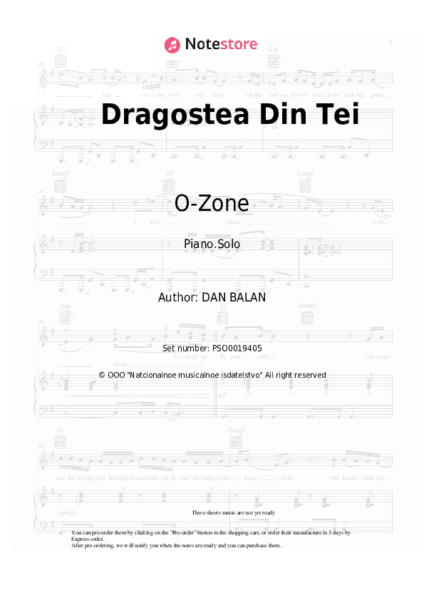 Dragostea Din Tei - O-Zone Piano Sheet Music - Piano.Solo