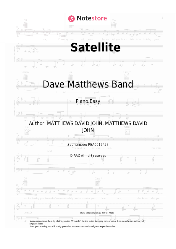 Satellite - Dave Matthews Band Piano Sheet Music Easy - Piano.Easy