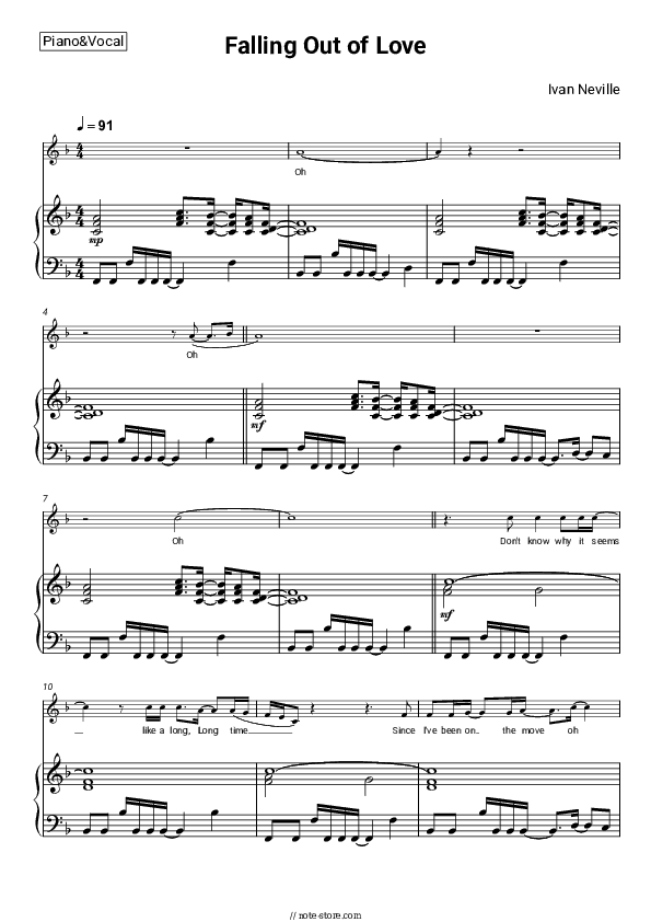 Falling Out of Love - Ivan Neville Piano Sheet Music with the Voice part - Piano&Vocal