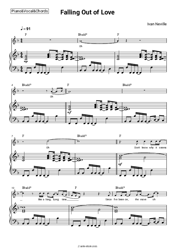 Falling Out of Love - Ivan Neville Piano Sheet Music with the Vocal and Chords - Piano&Vocal&Chords