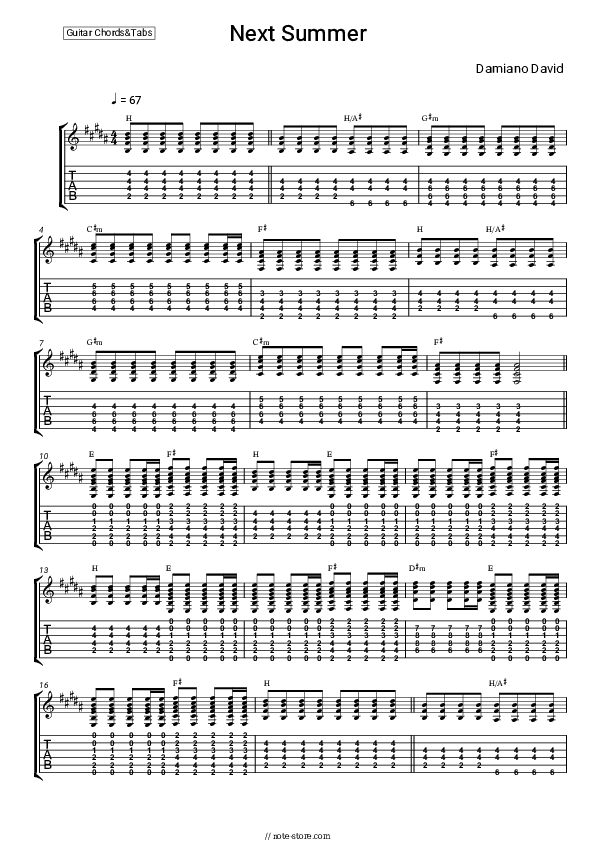 Next Summer - Damiano David Chords and Tabs - Guitar.Chords&Tabs