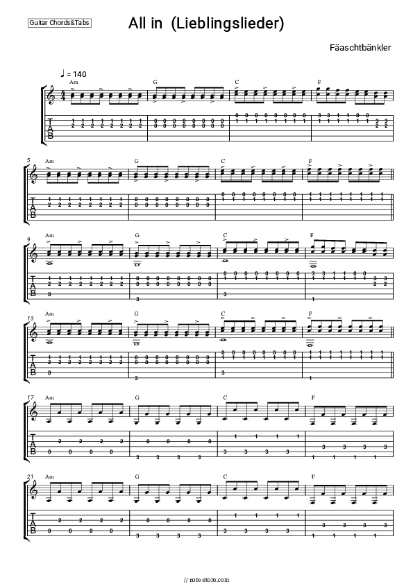 ALL IN (Lieblingslieder) - Fäaschtbänkler Chords - Guitar.Chords