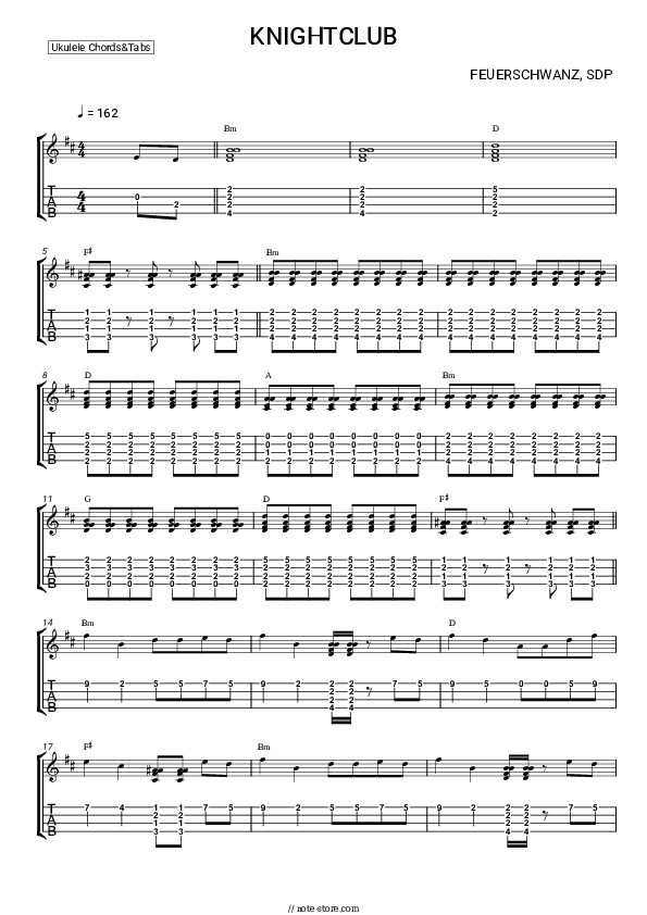 Knightclub - Feuerschwanz, SDP Ukulele Sheet Music - Ukulele.Chords&Tab