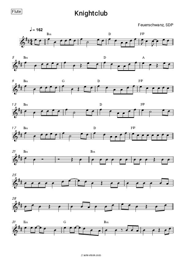 Knightclub - Feuerschwanz, SDP Flute Sheet Music - Flute