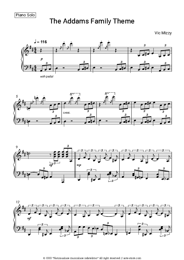 The Addams Family Theme - Vic Mizzy Piano Sheet Music - Piano.Solo