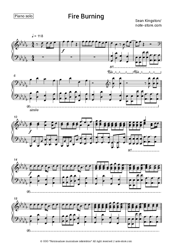 Fire Burning - Sean Kingston Piano Sheet Music - Piano.Solo