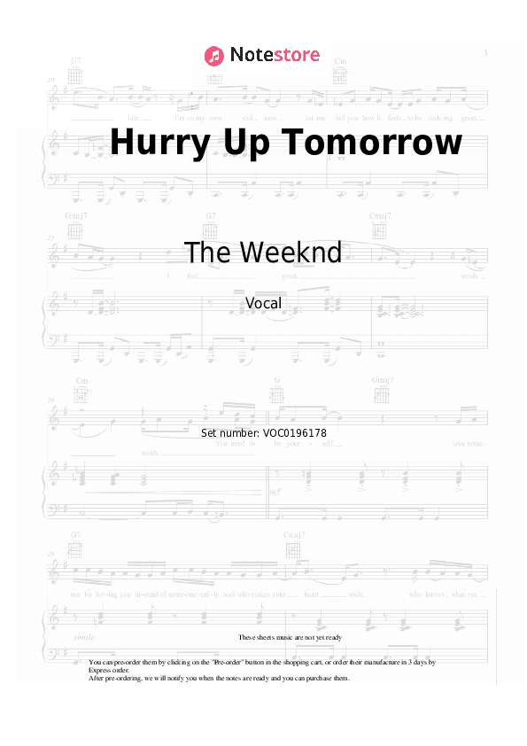 Hurry Up Tomorrow - The Weeknd Vocal Sheet Music - Vocal