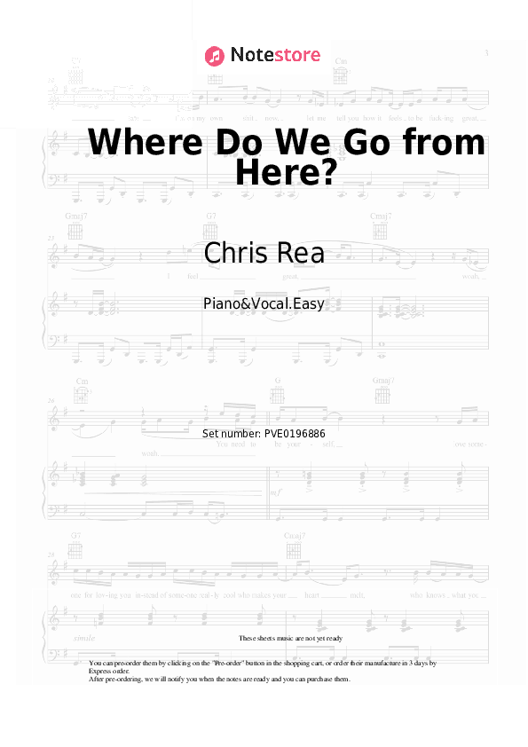 Where Do We Go from Here? - Chris Rea Piano Sheet Music Easy and Vocal - Piano&Vocal.Easy