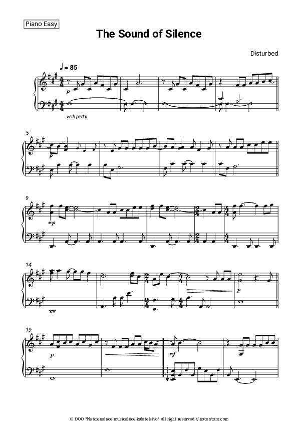 The Sound of Silence - Disturbed Piano Sheet Music Easy - Piano.Easy