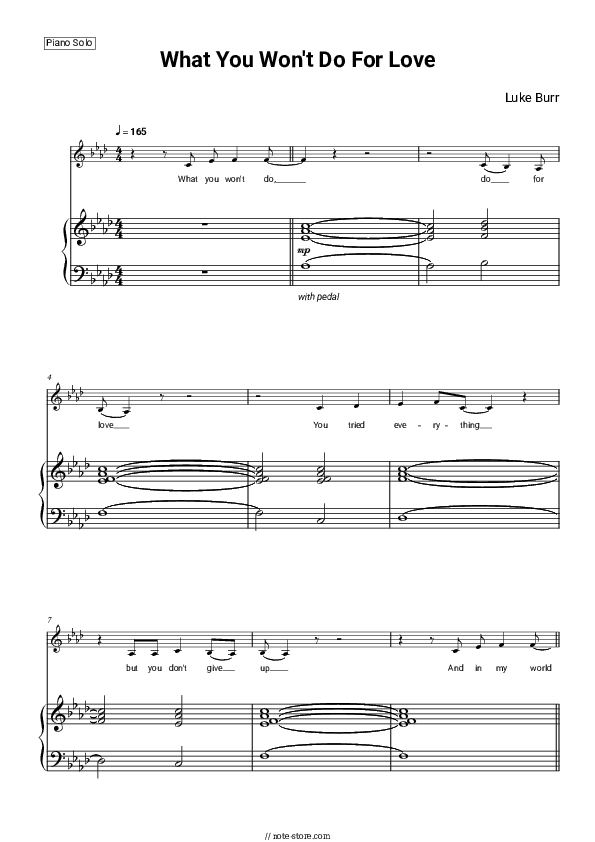 What You Won't Do For Love - Luke Burr Piano Sheet Music with the Voice part - Piano&Vocal