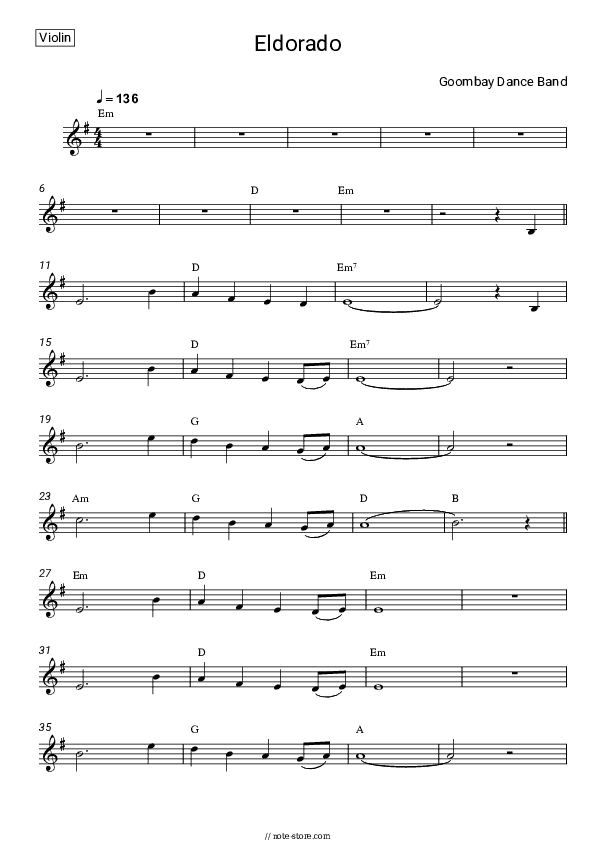 Eldorado - Goombay Dance Band Violin Sheet Music - Violin