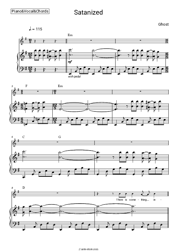 Satanized - Ghost Piano Sheet Music with the Vocal and Chords - Piano&Vocal&Chords