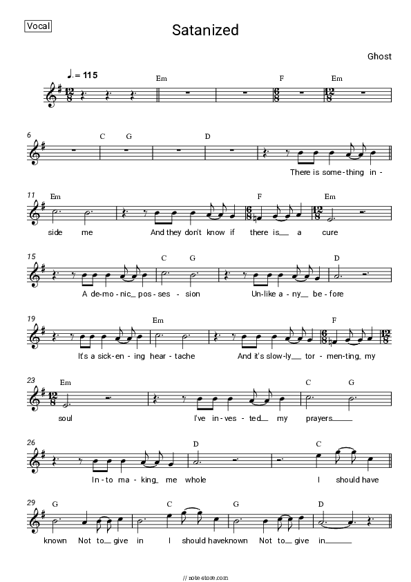 Satanized - Ghost Vocal Sheet Music - Vocal