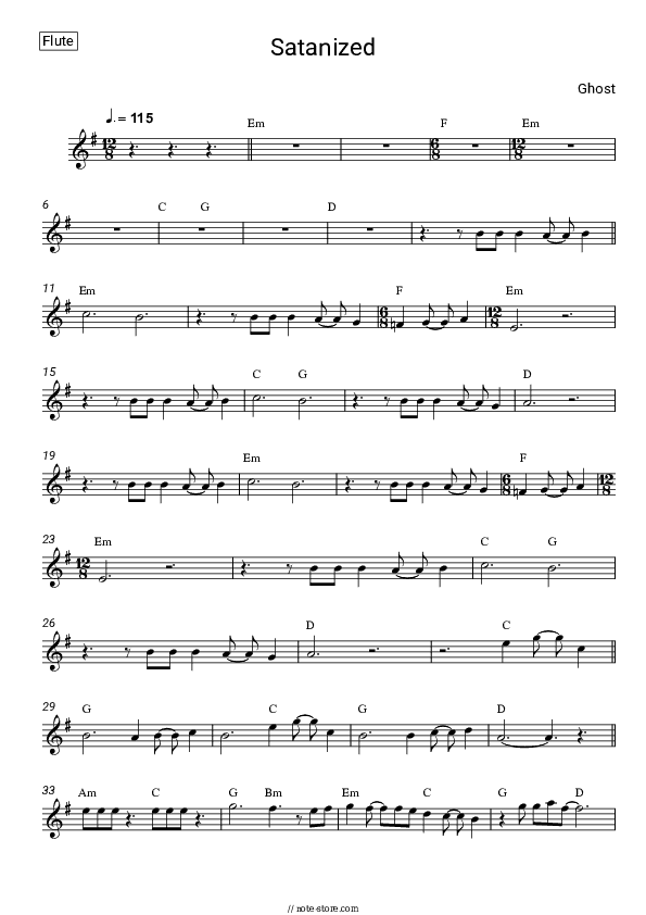 Satanized - Ghost Flute Sheet Music - Flute