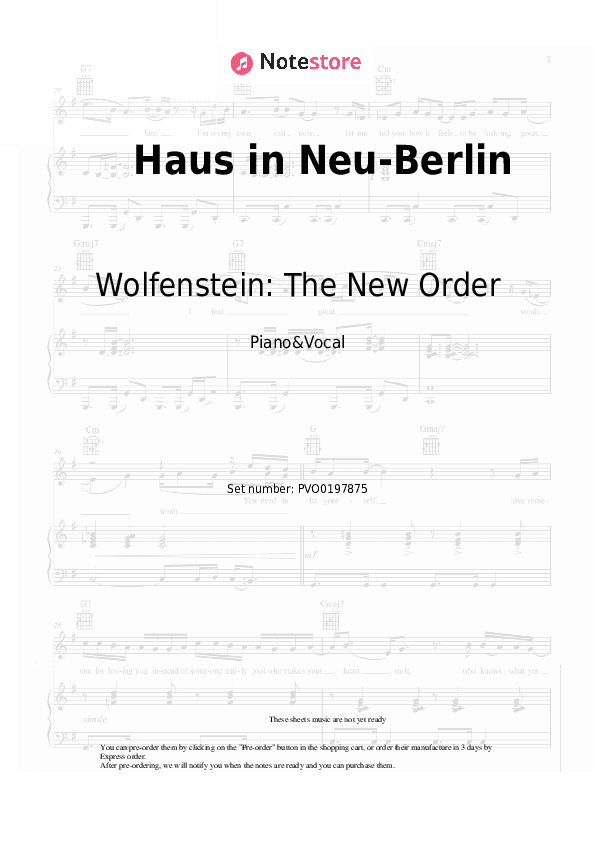 Haus in Neu-Berlin - Wolfenstein: The New Order, Mick Gordon Piano Sheet Music with the Voice part - Piano&Vocal
