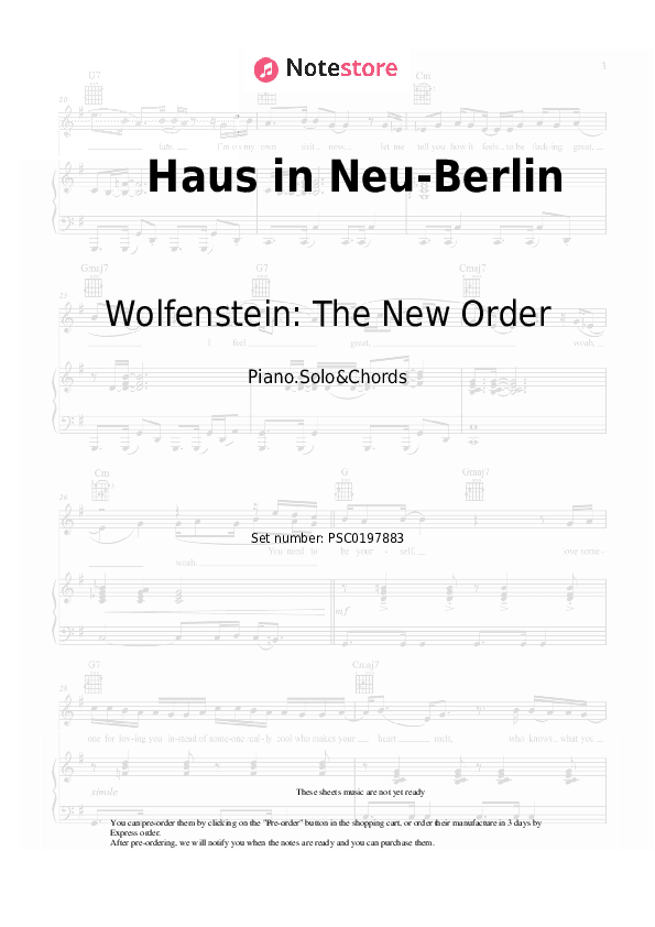 Haus in Neu-Berlin - Wolfenstein: The New Order, Mick Gordon Piano Sheet Music and Chords - Piano.Solo&Chords