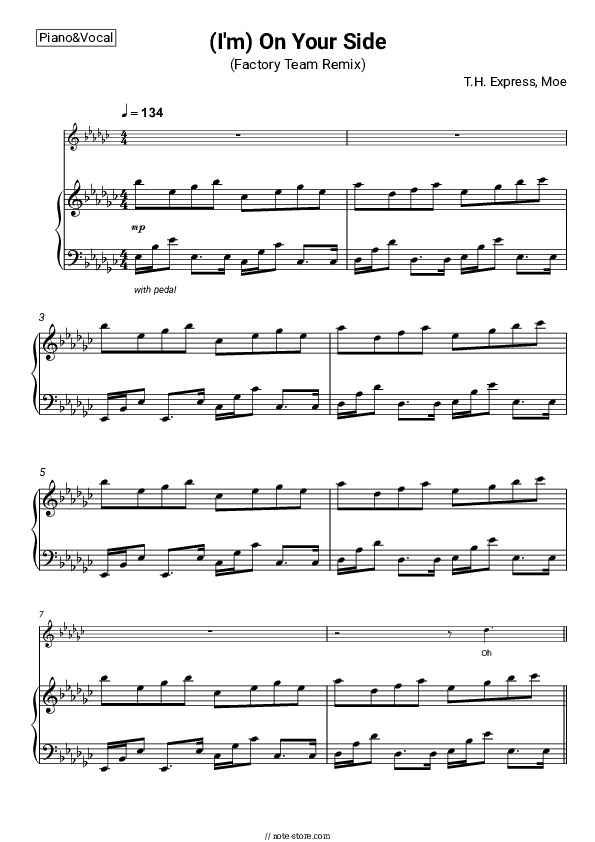 (I'm) On Your Side (The Factory Team Remix) - T.H. Express, Moe Piano Sheet Music with the Voice part - Piano&Vocal