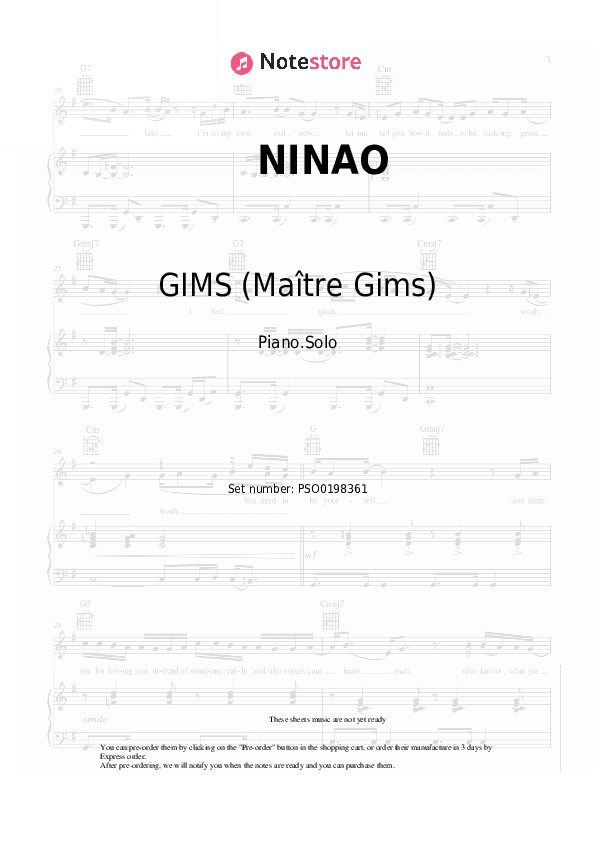 NINAO - GIMS (Maître Gims) Piano Sheet Music - Piano.Solo