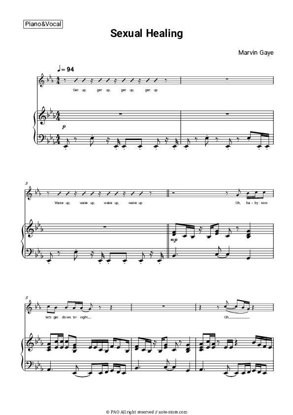 Sexual Healing - Marvin Gaye Piano Sheet Music with the Voice part - Piano&Vocal