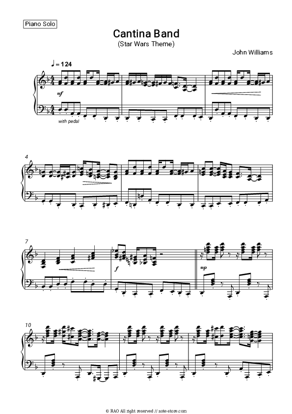 Cantina Band (Star Wars Theme) - John Williams Piano Sheet Music - Piano.Solo