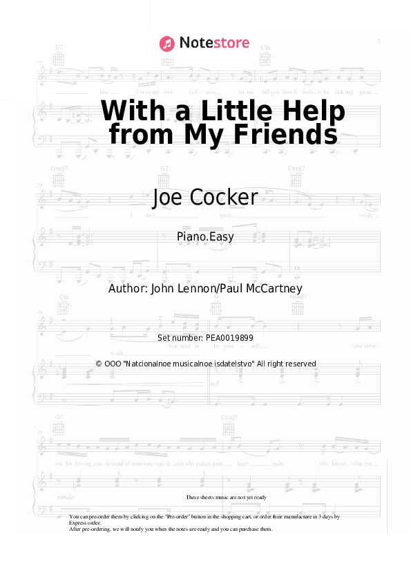 With a Little Help from My Friends - Joe Cocker Piano Sheet Music Easy - Piano.Easy