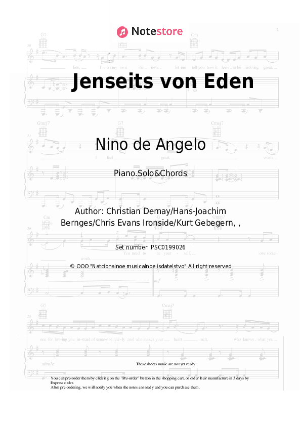 Jenseits von Eden - Nino de Angelo Piano Sheet Music and Chords - Piano.Solo&Chords