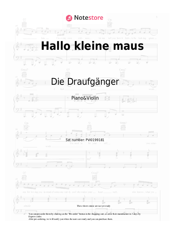 Hallo kleine maus - Die Draufgänger, Hannah Piano Sheet Music and Violin - Piano&Violin