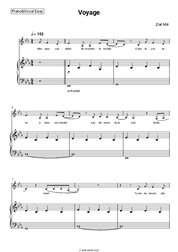 Voyage - Zoë Më Piano Sheet Music Easy and Vocal - Piano&Vocal.Easy