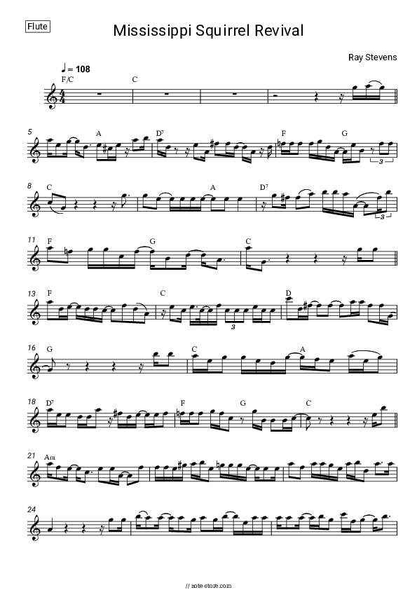 Mississippi Squirrel Revival - Ray Stevens Flute Sheet Music - Flute