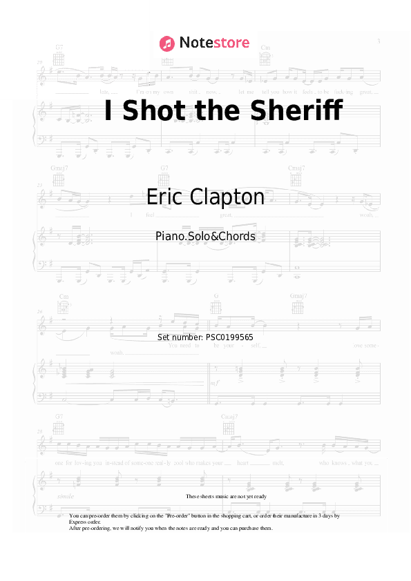 I Shot the Sheriff - Eric Clapton Piano Sheet Music and Chords - Piano.Solo&Chords