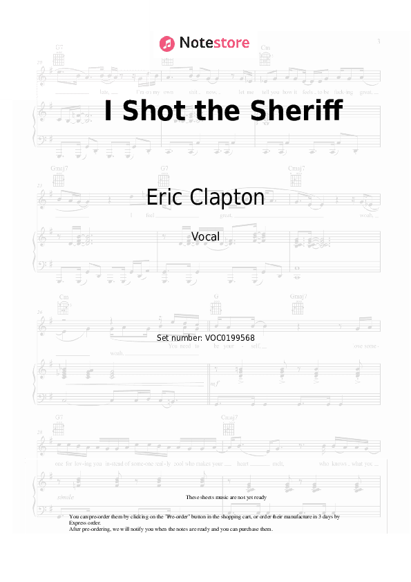 I Shot the Sheriff - Eric Clapton Vocal Sheet Music - Vocal