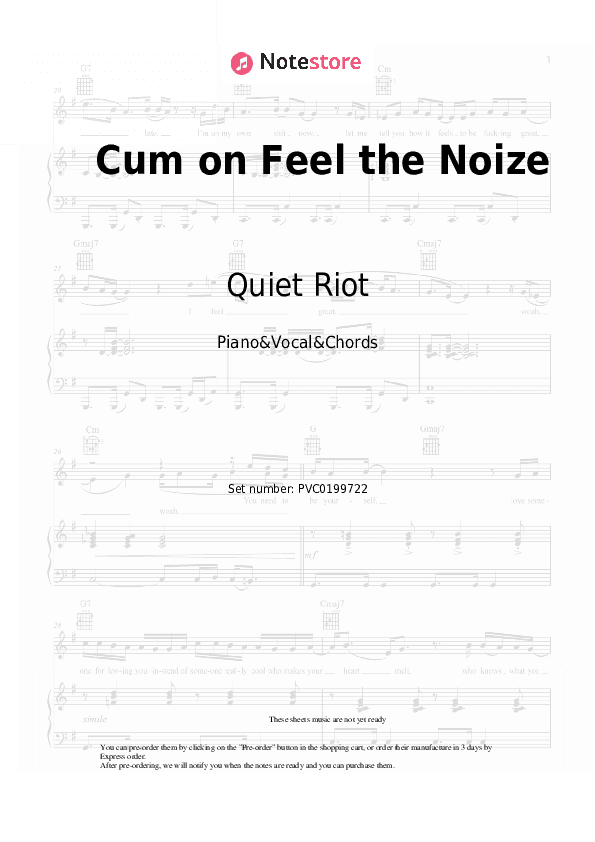 Cum on Feel the Noize - Quiet Riot Piano Sheet Music with the Vocal and Chords - Piano&Vocal&Chords