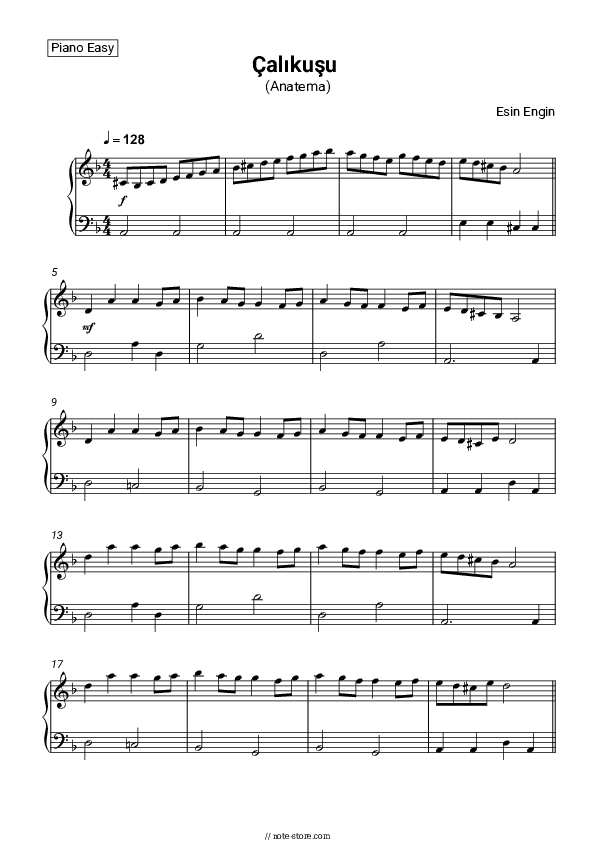 Calikusu (Anatema) - Esin Engin Piano Sheet Music Easy - Piano.Easy