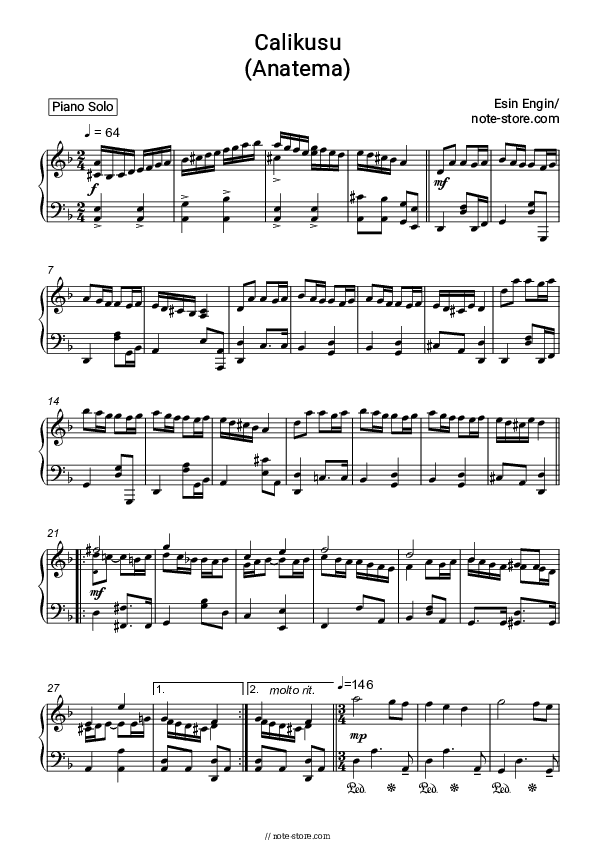 Calikusu (Anatema) - Esin Engin Piano Sheet Music - Piano.Solo