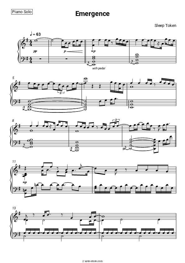 Emergence - Sleep Token Piano Sheet Music - Piano.Solo