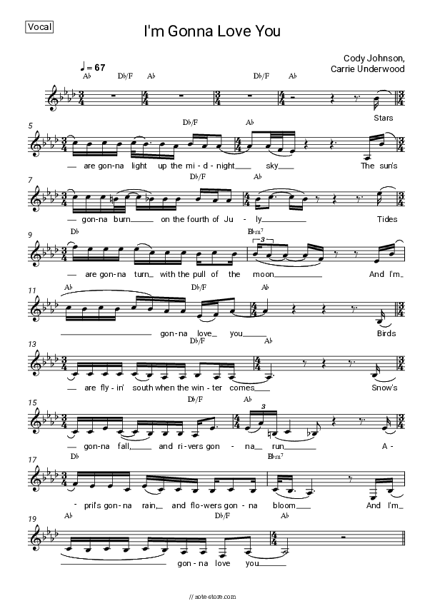 I'm Gonna Love You - Cody Johnson, Carrie Underwood Vocal Sheet Music - Vocal