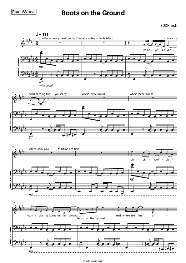 Boots on the Ground - 803Fresh Piano Sheet Music with the Voice part - Piano&Vocal