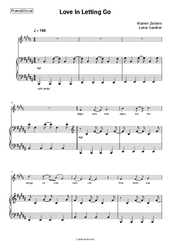 Love In Letting Go - Warren Zeiders, Lanie Gardner Piano Sheet Music with the Voice part - Piano&Vocal