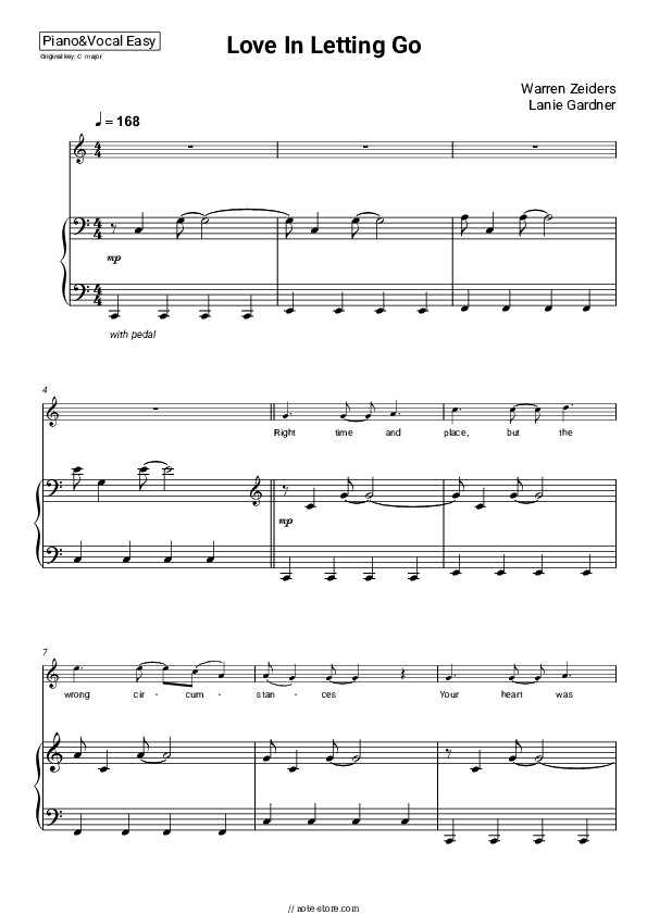 Love In Letting Go - Warren Zeiders, Lanie Gardner Piano Sheet Music Easy and Vocal - Piano&Vocal.Easy