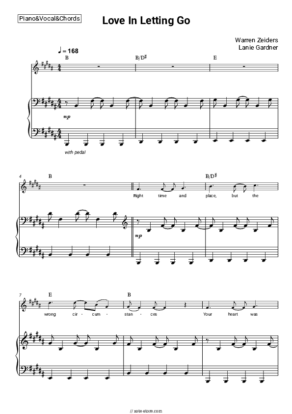 Love In Letting Go - Warren Zeiders, Lanie Gardner Piano Sheet Music with the Vocal and Chords - Piano&Vocal&Chords