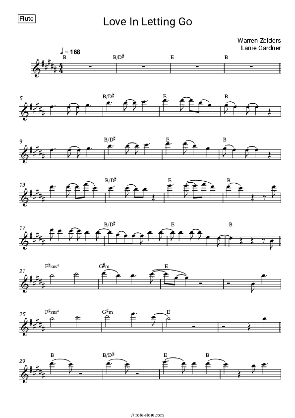 Love In Letting Go - Warren Zeiders, Lanie Gardner Flute Sheet Music - Flute