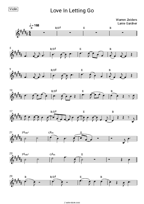 Love In Letting Go - Warren Zeiders, Lanie Gardner Violin Sheet Music - Violin