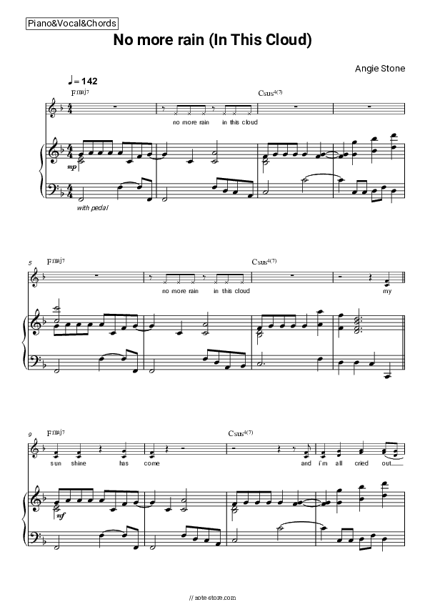 No More Rain (In This Cloud) - Angie Stone Piano Sheet Music with the Vocal and Chords - Piano&Vocal&Chords