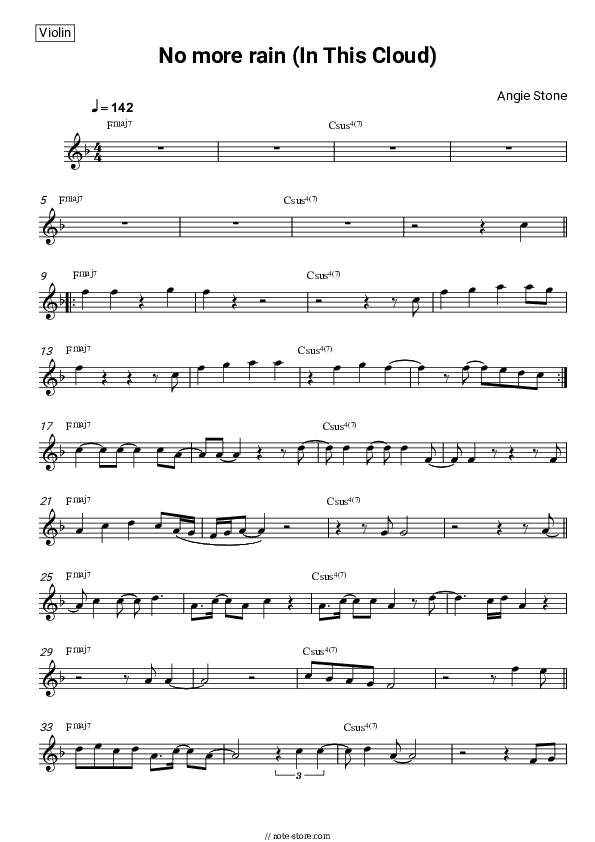 No More Rain (In This Cloud) - Angie Stone Violin Sheet Music - Violin