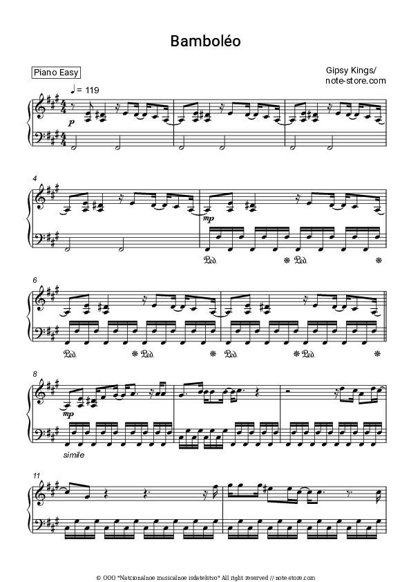 Bamboleo - Gipsy Kings Piano Sheet Music Easy - Piano.Easy