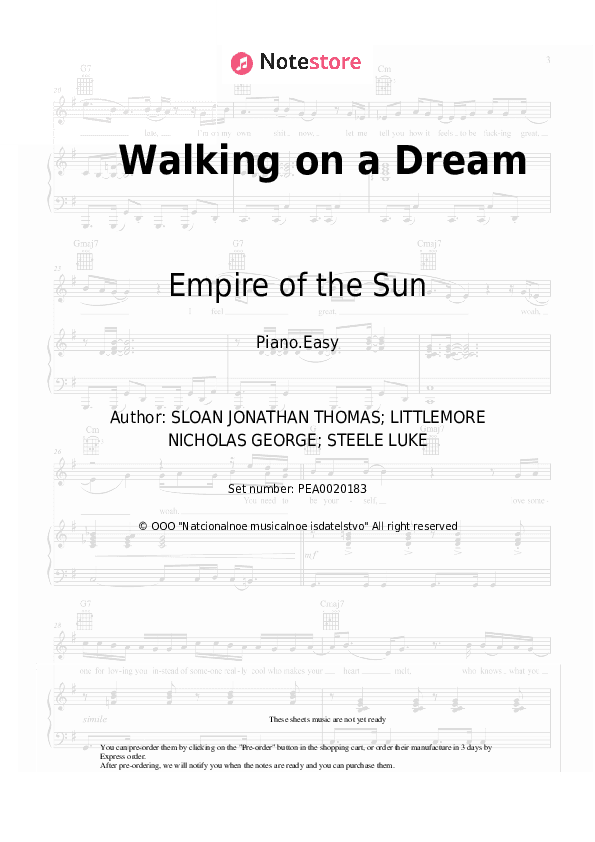 Walking on a Dream - Empire of the Sun Piano Sheet Music Easy - Piano.Easy