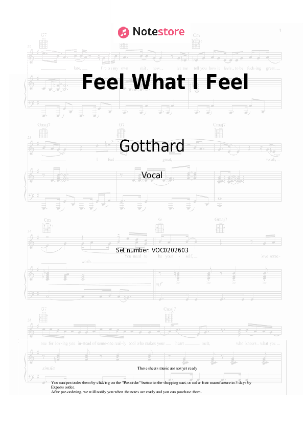 Feel What I Feel - Gotthard Vocal Sheet Music - Vocal