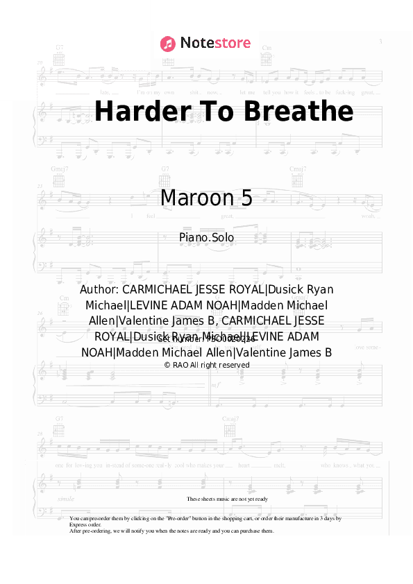Harder To Breathe - Maroon 5 Piano Sheet Music - Piano.Solo