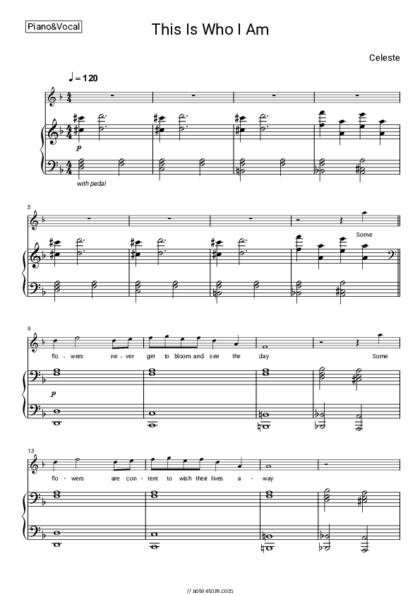 This is Who I Am - Celeste Piano Sheet Music with the Voice part - Piano&Vocal