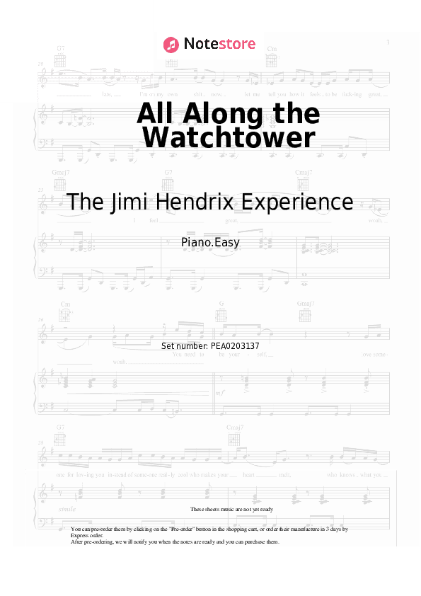 All Along the Watchtower - The Jimi Hendrix Experience Piano Sheet Music Easy - Piano.Easy